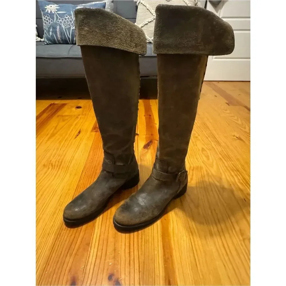TORY BURCH Tarulli Boots Studded Riding Brown Distressed Over Knee Women’s 10M
